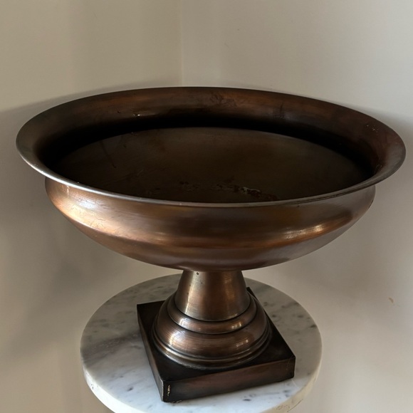 Copper/Bronze Footed Pedestal Base Bowl Urn Large Centerpiece 13.25” W 9.25” T - Picture 1 of 16